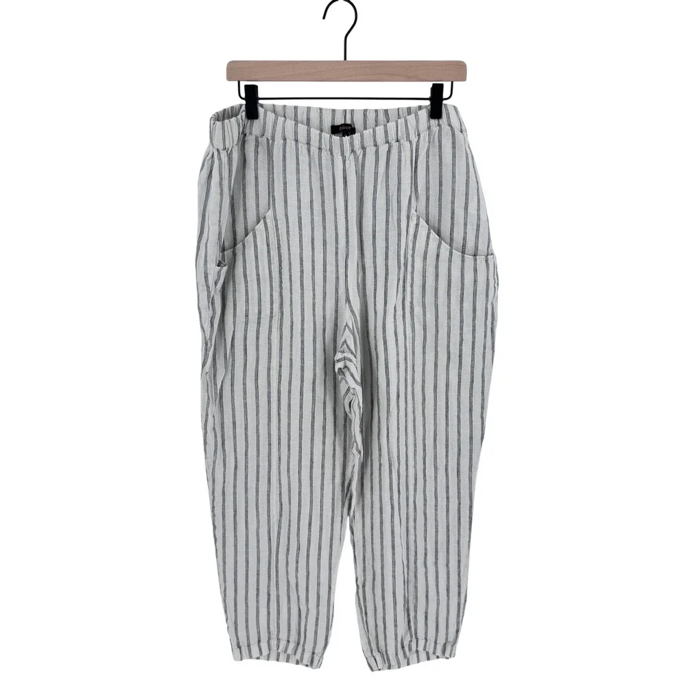 Quince Linen Pants White XL Striped Elastic Waist Casual Summer Beachy Coastal